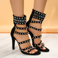 Contrasting Colors Rhinestone Zipper Sandals Heels