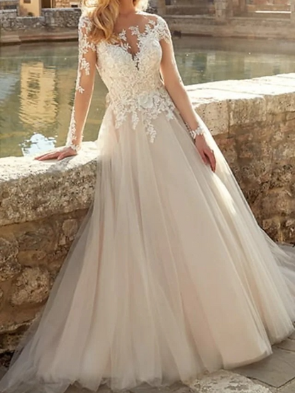 Lace Ball-Gown Long Sleeves Wedding Dress