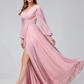 A-Line V-Neck Long Sleeves Chiffon Wedding Dress