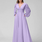 A-Line V-Neck Long Sleeves Chiffon Wedding Dress