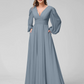 A-Line V-Neck Long Sleeves Chiffon Wedding Dress