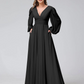 A-Line V-Neck Long Sleeves Chiffon Wedding Dress