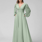 A-Line V-Neck Long Sleeves Chiffon Wedding Dress