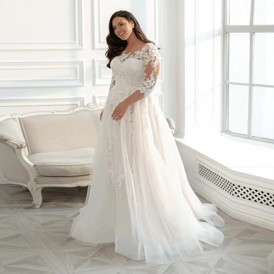 Lace Long Sleeves Plus Size Wedding Dress