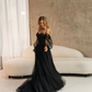 Black Off-The-Shoulder Corset Princess Long Sleeves Wedding Dress