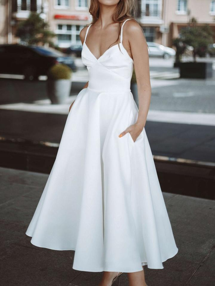 Simple White Sleeveless Wedding Dress