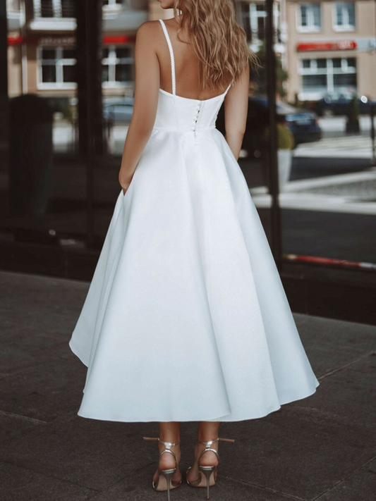 Simple White Sleeveless Wedding Dress