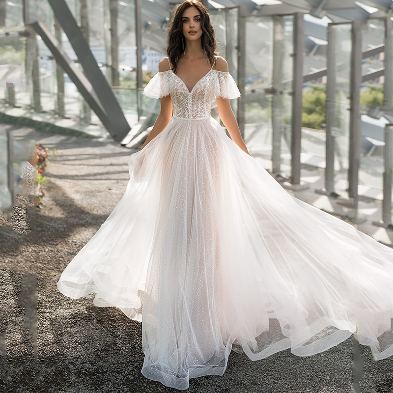 A-Line Sweetheart Long Sleeves Elegant Tulle Wedding Dress