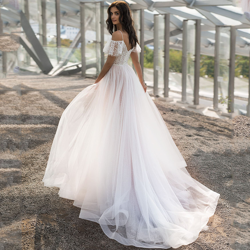 A-Line Sweetheart Long Sleeves Elegant Tulle Wedding Dress