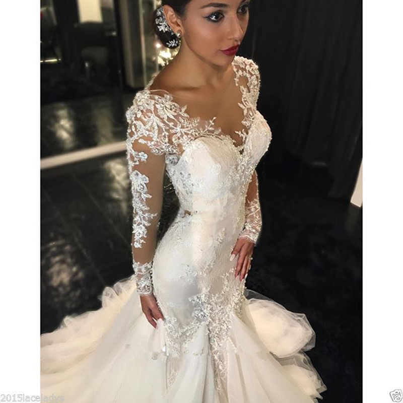 Luxury Lace Long Sleeves Mermaid Wedding Dress