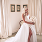 White A-Line Sweetheart Satin Sweep Train Wedding Dress