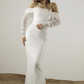 White Sequined Off-The-Shoulder Long Sleeves Wedding Dress