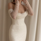 White Sequined Off-The-Shoulder Long Sleeves Wedding Dress