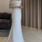 White Sequined Off-The-Shoulder Long Sleeves Wedding Dress