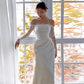 White Satin Off-Shoulder Long Sleeves Wedding Dress