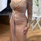 Column Off-The-Shoulder Long Sleeves Satin Prom Dress