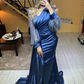 V-Neck Long Sleeves Sweep Train Sparkly Prom Dress