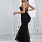 Black Mermaid Thin Strap Lace Prom Dress