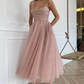 Misty Rose A-line Square Neck Tulle Sleeveless Prom Dress