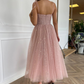 Misty Rose A-line Square Neck Tulle Sleeveless Prom Dress