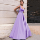 Satin Square Neckline Backless Sleeveless Prom Dress