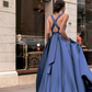 Satin Square Neckline Backless Sleeveless Prom Dress