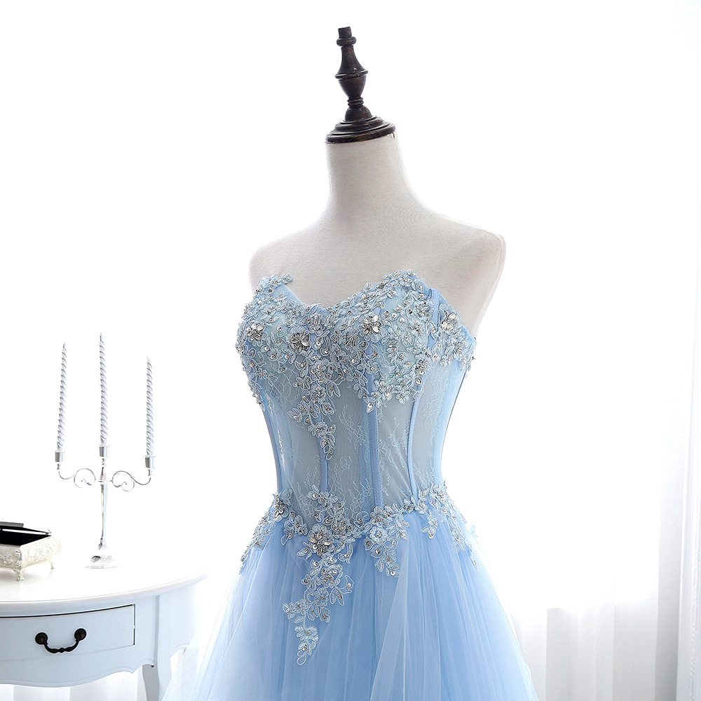 Beaded Strapless Sleeveless Sweep Train Prom Dress