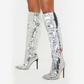 Mirror Disco Ball Knee High Heeled Boots