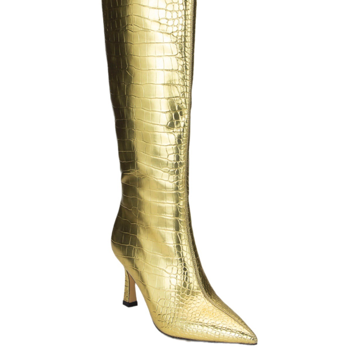 Chunky Heel Croc Print Knee High Boots