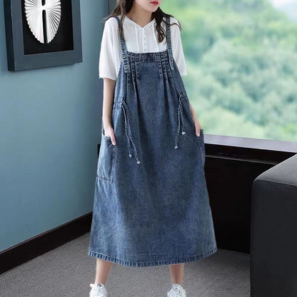 Plus Size Drawstring Waist Denim Dress