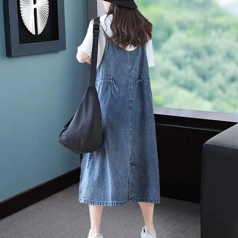 Plus Size Drawstring Waist Denim Dress