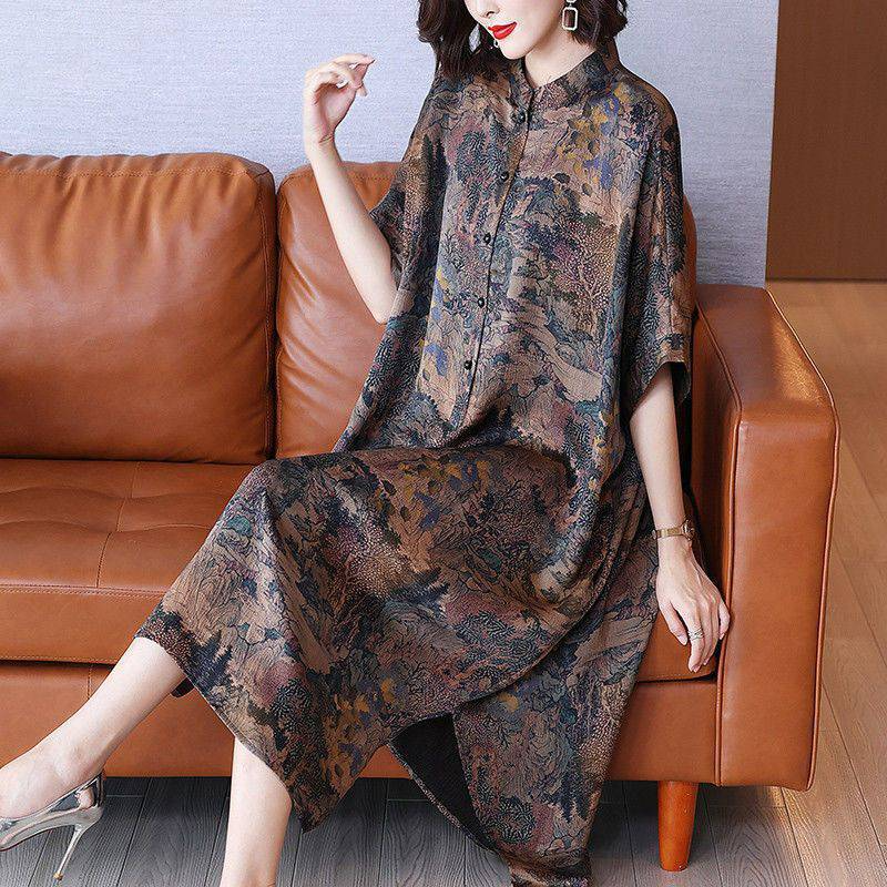 Button Front Printed Collar Half Sleeves Dress