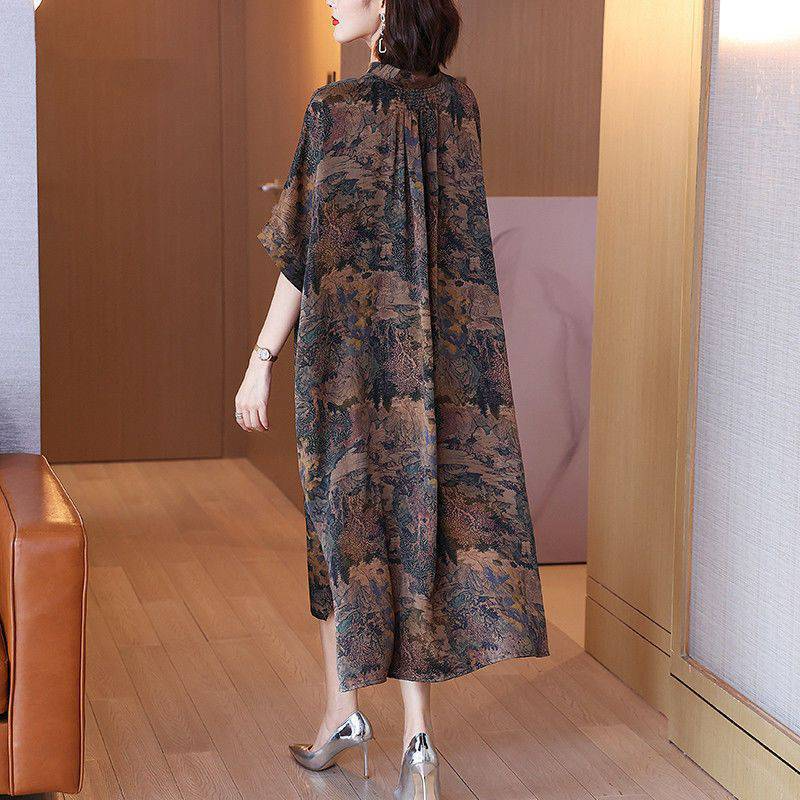 Button Front Printed Collar Half Sleeves Dress