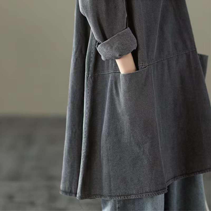 Dim Gray O Neck Denim Long Dress