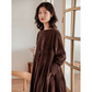 Round Neck Full Sleeves Corduroy Dress