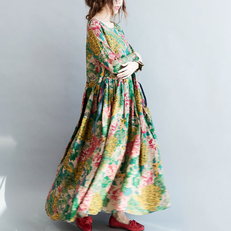 Round Neck Full Sleeves Floral Casual Dress