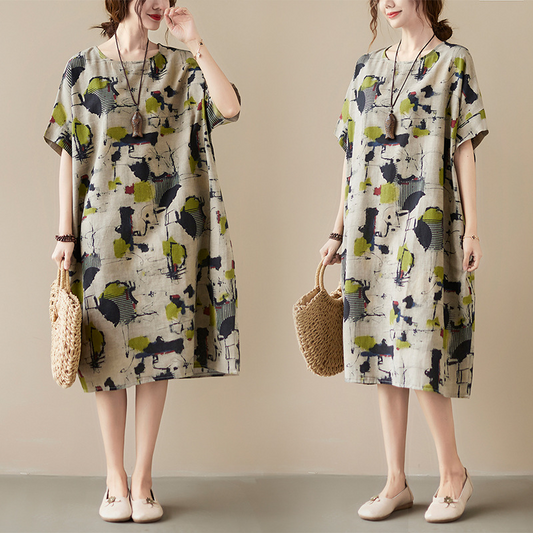 Classy Printed O Neck Half Sleeves Casual Dress