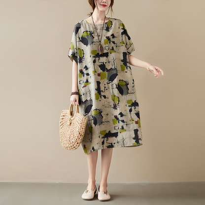 Classy Printed O Neck Half Sleeves Casual Dress