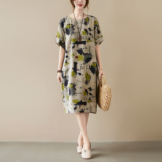 Classy Printed O Neck Half Sleeves Casual Dress