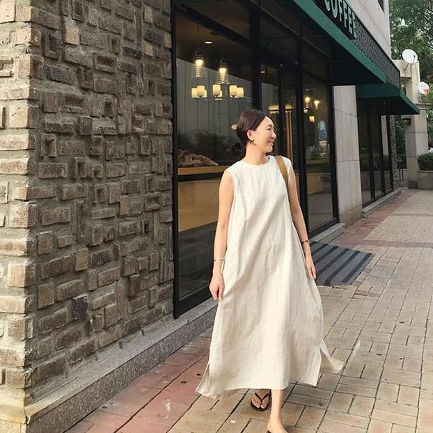 Simple O Neck Sleeveless Long Casual Dress