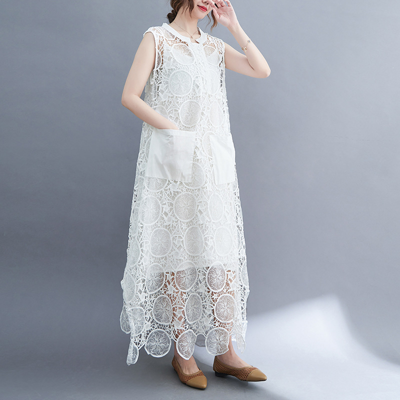 Cotton Sleeveless O Neck Lace Summer Dress