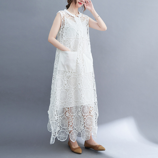 Cotton Sleeveless O Neck Lace Summer Dress