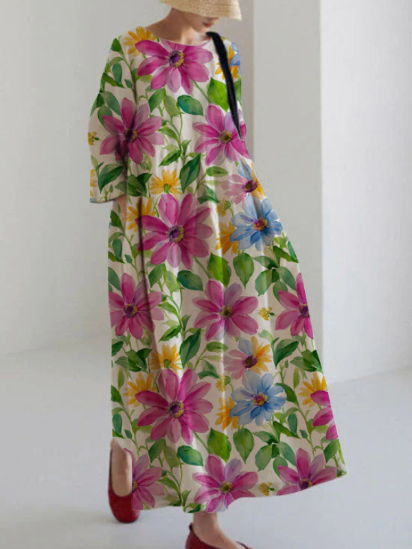 Floral Printed Long Sleeves Casual Maxi Dress