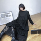 Black Full Sleeves Long Ruffle Dress