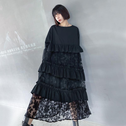 Black Full Sleeves Long Ruffle Dress