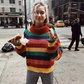 Rainbow Striped Turtleneck Bohemian Sweater