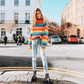 Rainbow Striped Turtleneck Bohemian Sweater