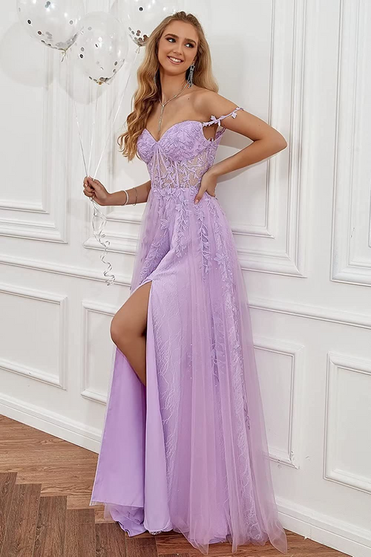 A Line Spaghetti Straps Prom Dress with Appliques