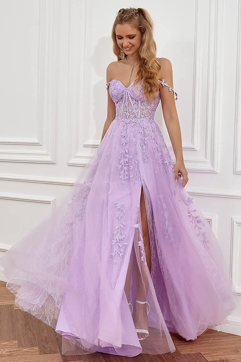 A Line Spaghetti Straps Prom Dress with Appliques