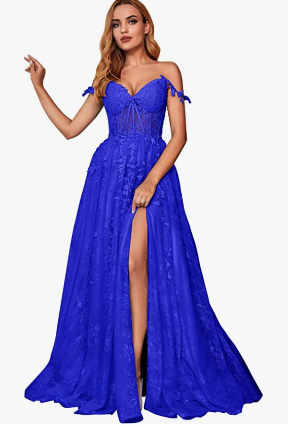 A Line Spaghetti Straps Prom Dress with Appliques